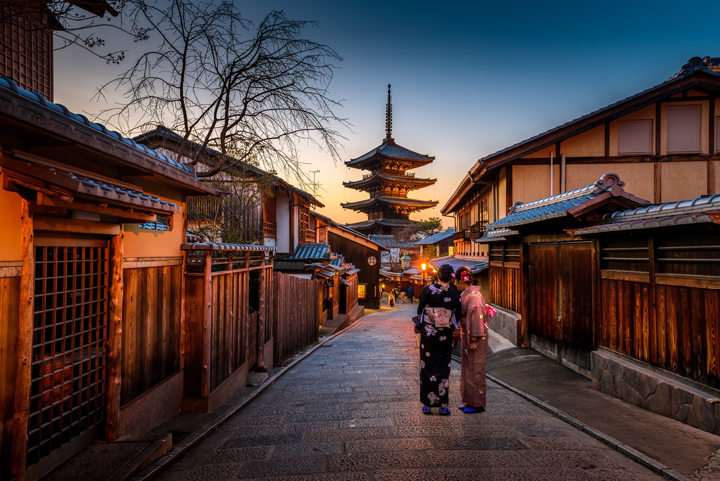 Street view in Japan at sunset during a womens group tour